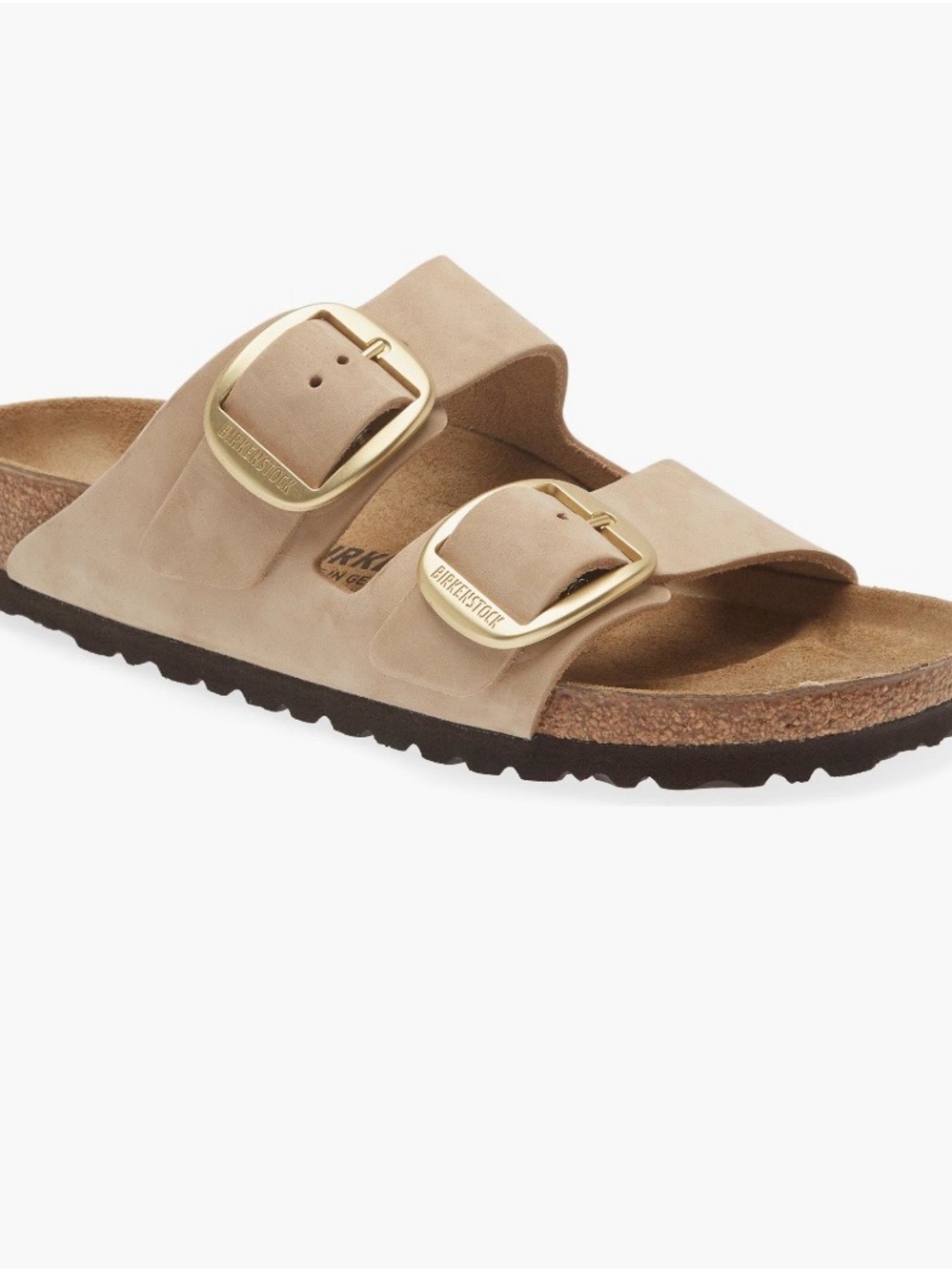 Birkenstock Arizona Big Buckle Sandal in Beige with Gold Buckle. Gently used